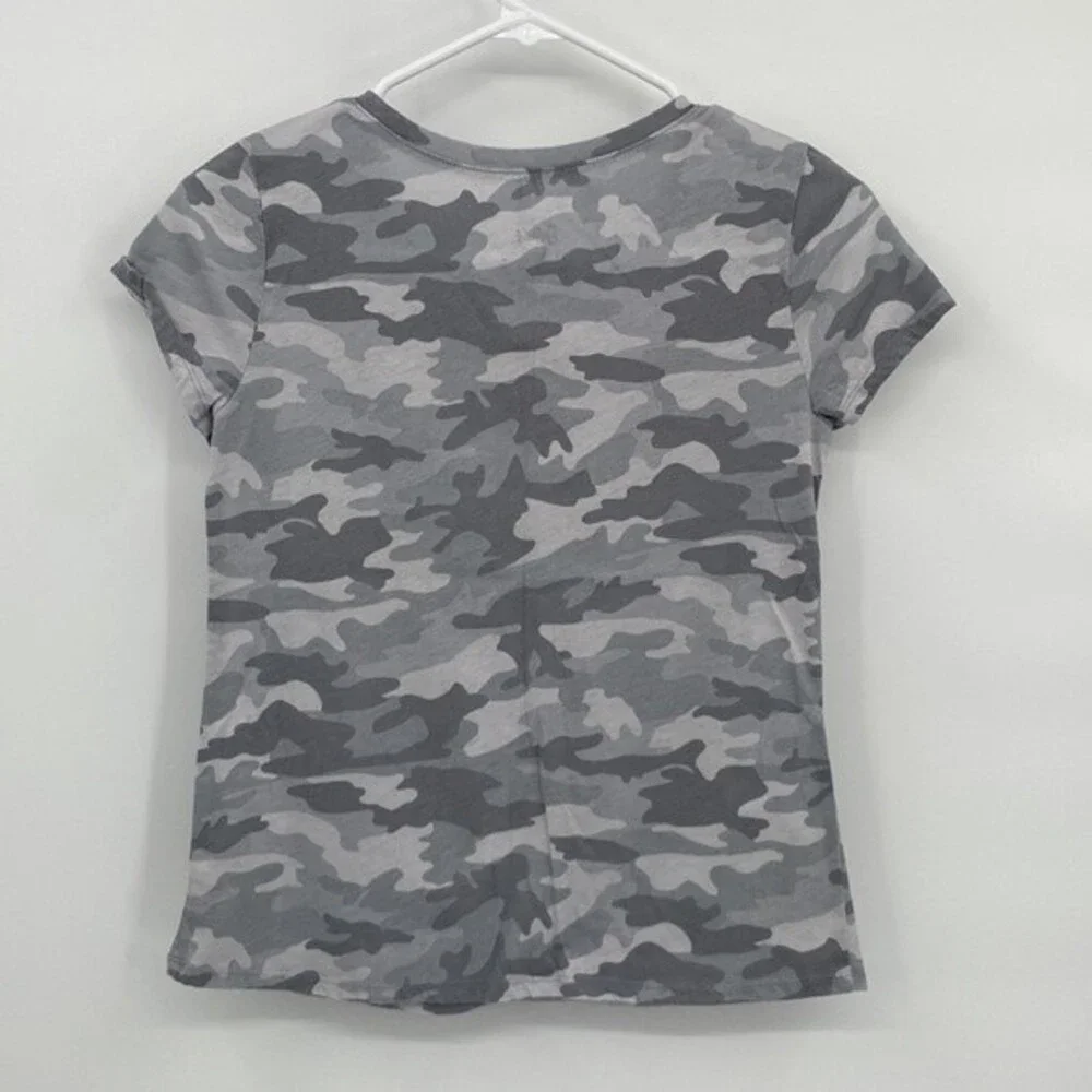 Justice Girls Gray Camo Gold Sparkle GRL POWER! Graphic Short Sleeve Shirt 12